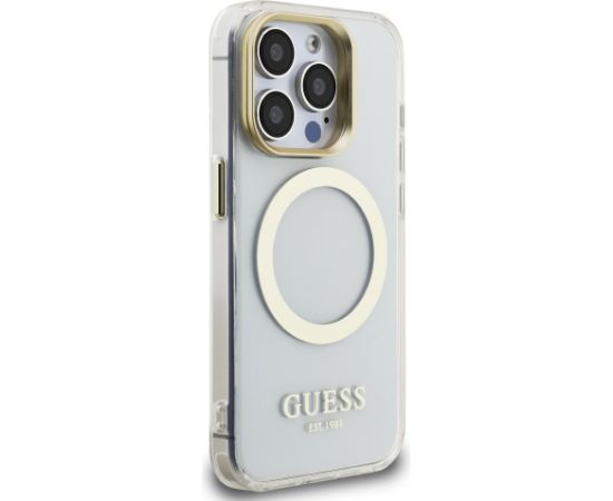 Guess IML Gold Outline Stand Camera Frame MagSafe Case Чехол для Apple iPhone 15 Pro
