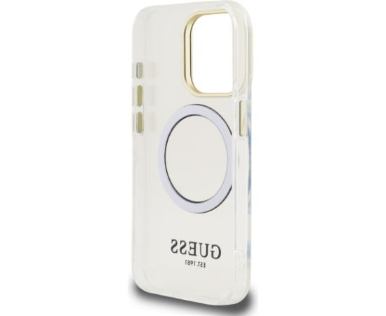 Guess IML Gold Outline Stand Camera Frame MagSafe Case Чехол для Apple iPhone 15 Pro