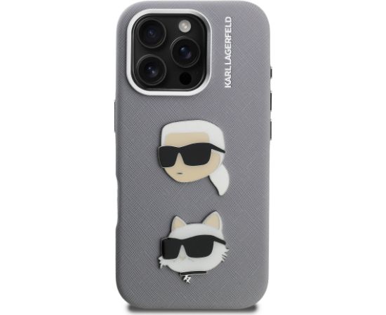 Karl Lagerfeld Grained PU K&CH Heads Case Aizsargapvalks priekš Apple iPhone 16 Pro Max