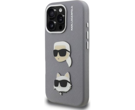 Karl Lagerfeld Grained PU K&CH Heads Case Aizsargapvalks priekš Apple iPhone 16 Pro Neoriģinālie Maciņi