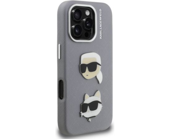 Karl Lagerfeld Grained PU K&CH Heads Case Aizsargapvalks priekš Apple iPhone 16 Pro Neoriģinālie Maciņi