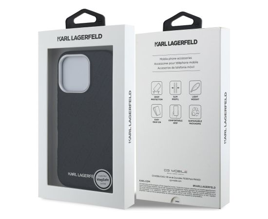 Karl Lagerfeld Grained PU Repeated Logo MagSafe Case Aizsargapvalks priekš Apple iPhone 16 Pro Max