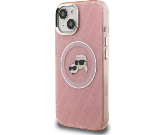 Karl Lagerfeld IML K&CH Heads Repeated Logo MagSafe Case for iPhone 15 Pink