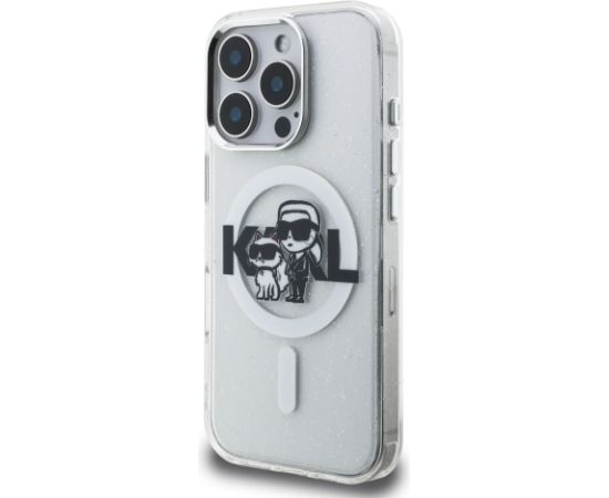 Karl Lagerfeld IML Glitter Karl and Choupette Sketch MagSafe Case Aizsargapvalks priekš Apple iPhone 16 Pro Max