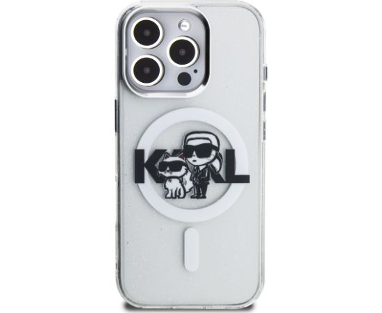 Karl Lagerfeld IML Glitter Karl and Choupette Sketch MagSafe Case Aizsargapvalks priekš Apple iPhone 16 Pro Max