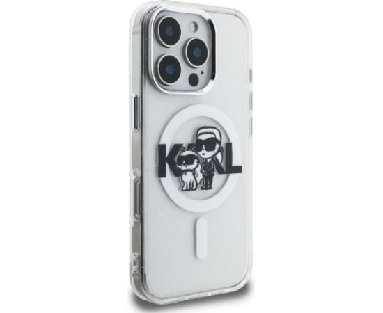 Karl Lagerfeld IML Glitter Karl and Choupette Sketch MagSafe Case Aizsargapvalks priekš Apple iPhone 16 Pro Max