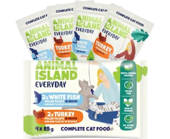 ANIMAL ISLAND Everyday Turkey and White fish fillets in broth - wet cat food - 4 x 85g