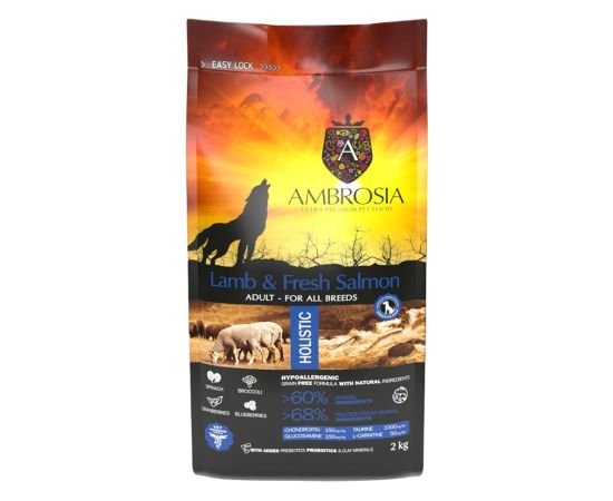 AMBROSIA Lamb and fresh salmon - dry dog food - 2kg