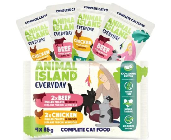 ANIMAL ISLAND Everyday Chicken and Beef fillets in broth - wet cat food - 4 x 85g