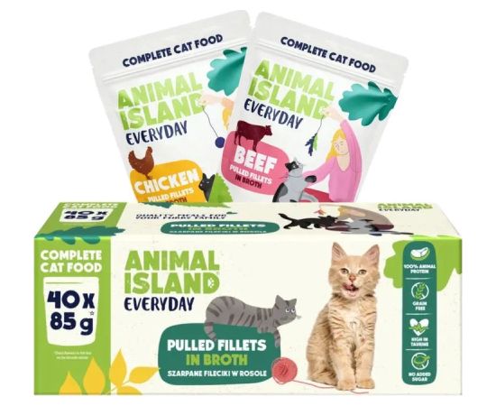 ANIMAL ISLAND Everyday Beef and chicken fillets in broth - wet cat food - 40 x 85g