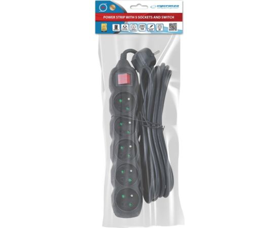 Esperanza ELK216K power extension 5 m 5 AC outlet(s) Indoor Black