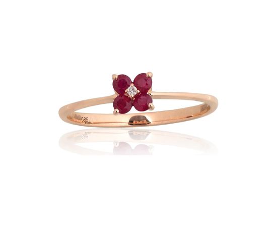 Золотое кольцо #1101225(Au-R)_DI+RB, Красное Золото 585°, Бриллианты (0,006Ct), Рубин (0,201Ct), Размер: 17, 1.11 гр.