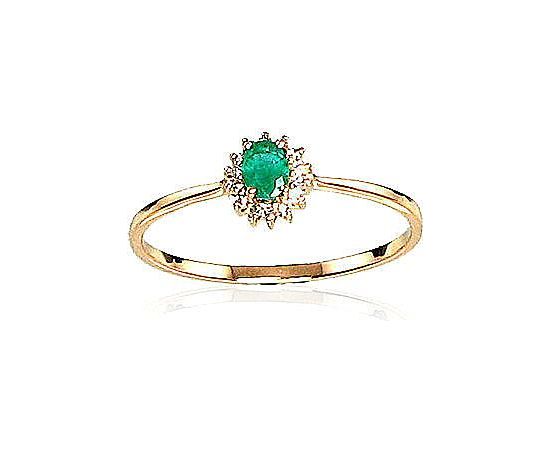 Zelta gredzens #1100100(Au-R+PRh-W)_DI+EM, Sarkanais Zelts 585°, rodijs (pārklājums), Briljanti (0,038Ct), Smaragds (0,162Ct), Izmērs: 16, 0.76 gr.