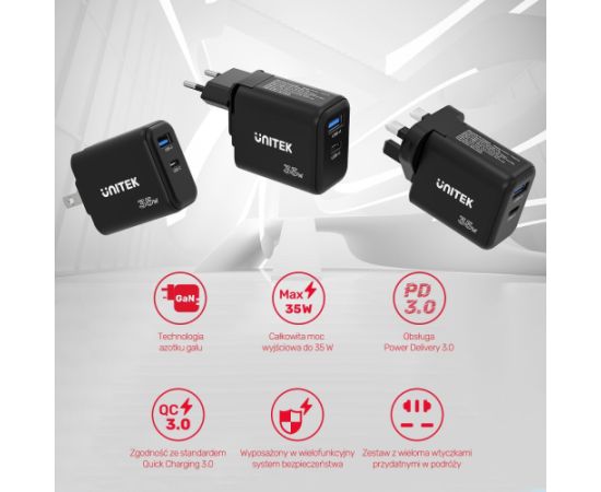 Tīkla lādētājs Unitek P1119A 1x USB-A 1x USB-C 3 A (P1119A)