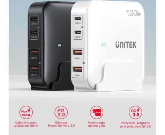 Tīkla lādētājs Unitek P1229A 2x USB-A 2x USB-C 5 A (P1229AWH01-EU)