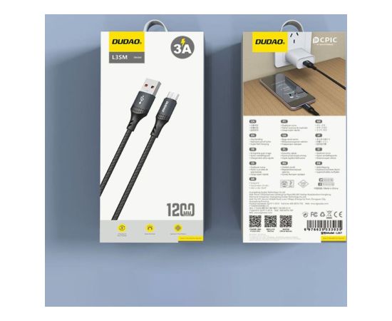 Dudao   Dudao L3SM USB-A - MicroUSB 3A 1.2m Braided Cable - Black