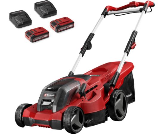 Einhell Cordless Lawn Mower Set GE-CM 36/37 Li, 36 Volt (2x18 V) (red/black, 2x Li-Ion Plus batteries 4.0 Ah)