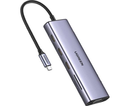 UGREEN CM498 Hub USB 3x USB-A 3.0, HDMI, VGA, RJ45, SD/TF, AUX3.5mm, PD Converter