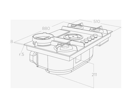Elica NIKOLATESLA FLAME EVO BL/A/88 Gāzes virsma 88cm ar integrētu tvaika nosūcēju Iebūvējama virsma - Gāzes