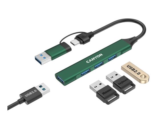 CANYON hub DS-02 4in1 USB-A/C Green