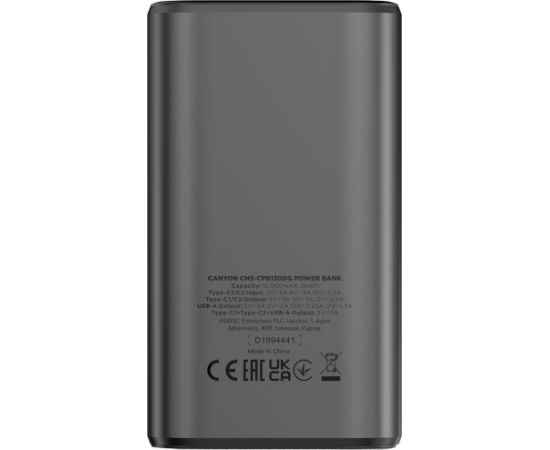 CANYON power bank OnPower 130 TFT 10000 mAh PD30W Dark Grey