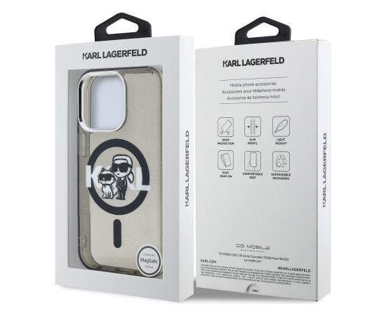 Karl Lagerfeld IML Glitter Karl and Choupette Sketch MagSafe Case Aizsargapvalks priekš Apple iPhone 15 Pro Max