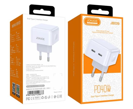 Kaku Зарядное устройство Jokade JB039 PD | 20 Вт | 2 x USB-C белый