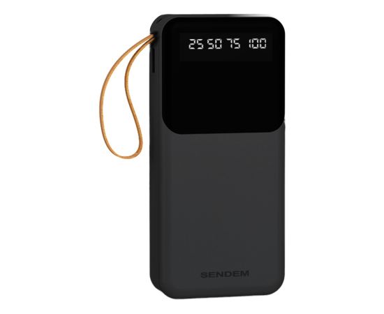 SENDEM P402 powerbank 20000 mAh | 2,4A | LED | iebūvēti USB-C, Lightning, Micro USB kabeļi | melns