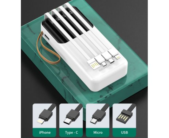 SENDEM P402 powerbank 20000 mAh | 2,4A | LED | iebūvēti USB-C, Lightning, Micro USB kabeļi | melns