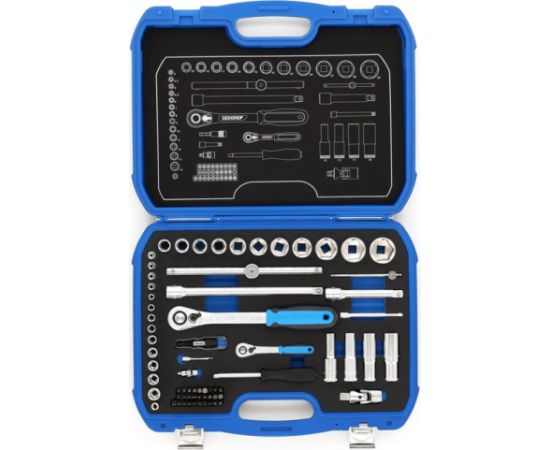GEDORE socket wrench set 19 BMC 20, 1/4" + 1/2", tool set (black/blue, 69 pieces, with 2 reversible ratchets)