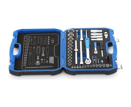 GEDORE socket wrench set 19 BMC 20, 1/4" + 1/2", tool set (black/blue, 69 pieces, with 2 reversible ratchets)