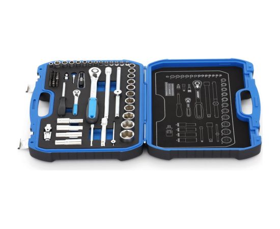 GEDORE socket wrench set 19 BMC 20, 1/4" + 1/2", tool set (black/blue, 69 pieces, with 2 reversible ratchets)