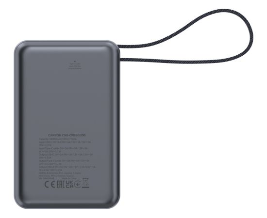CANYON power bank OnPower 600 built-in cable 20000 mAh PD65W Dark Grey