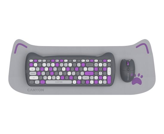 CANYON HSET-W6 EN Keyboard+Mouse Kitty Edition AAA+АА Wireless Violet