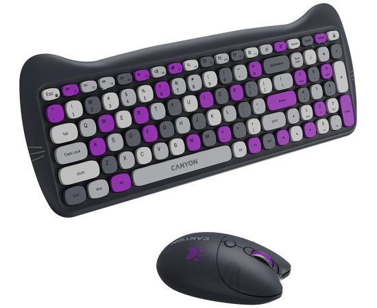 CANYON HSET-W6 EN Keyboard+Mouse Kitty Edition AAA+АА Wireless Violet