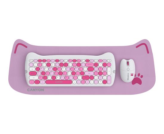 CANYON HSET-W6 EN Keyboard+Mouse Kitty Edition AAA+АА Wireless Pink