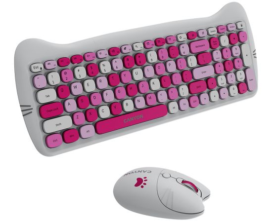 CANYON HSET-W6 EN Keyboard+Mouse Kitty Edition AAA+АА Wireless Pink