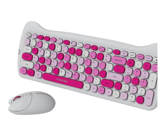 CANYON HSET-W6 EN Keyboard+Mouse Kitty Edition AAA+АА Wireless Pink