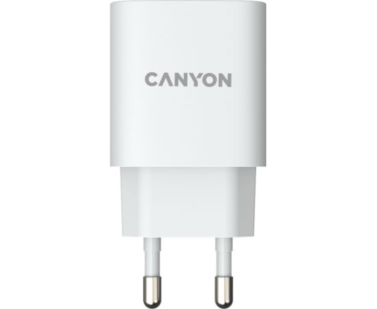CANYON H-20, PD 20W Input: 100V-240V, Output: 1 port charge: USB-C:PD 20W (5V3A/9V2.22A/12V1.67A) , Eu plug, Over- Voltage ,  over-heated, over-current and short circuit protection Compliant with CE RoHs,ERP. Size: 80*42.3*30mm, 55g, White
