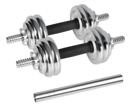 Hantle żeliwne chromowane regulowane w walizce z gryfem, zestaw 15kg REBEL ACTIVE