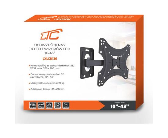 Lamex LXLCD136 TV Sienas Grozamais kronšteins TV līdz 43" / 22kg TV un monitoru stiprinājumi, kronšteini