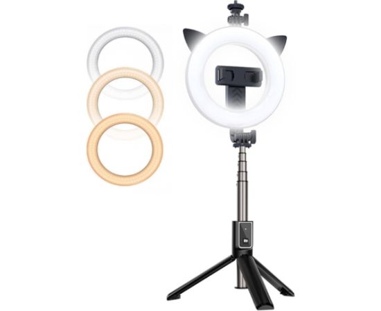CP X3 LED 16cm Uzlādējama Selfie Lampa ar BT Pulti & Rokturi + Grīdas statīvu 20-90cm + Telefona stiprinājums