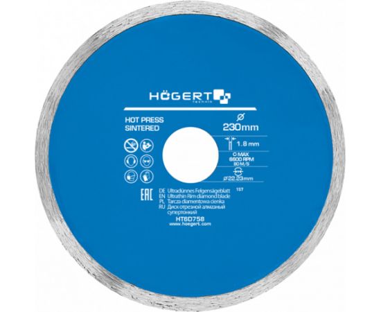 Dimanta griešanas disks Hogert HT6D758; 230x22,23x1,8 mm