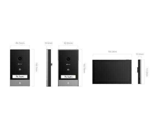 Ezviz HP7 3MP Viedo durvju zvans ar 7'' skārienekrānu 2.4G/5G Wi-Fi Sudrabs