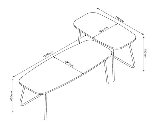 Coffee table DUO 2pcs 120x48xH40cm, 75x40xH48cm, ash/black