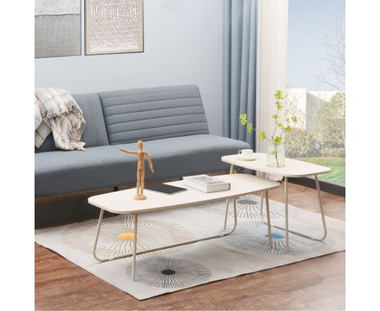 Coffee table DUO 2pcs 120x48xH40cm, 75x40xH48cm, light wood/beige