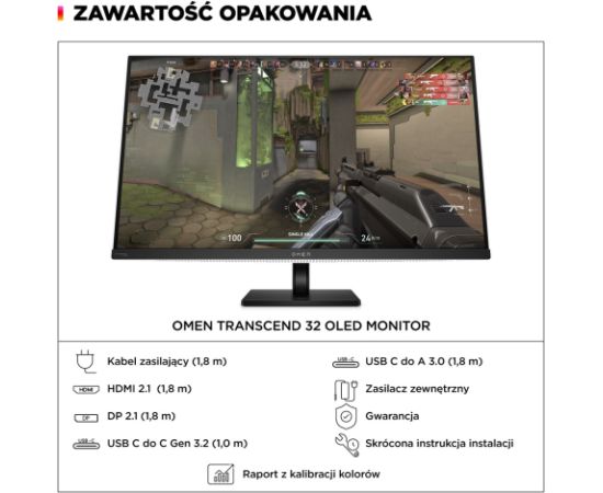 HP OMEN Transcend 31.5 inch UHD 240Hz OLED Gaming Monitor - Transcend 32