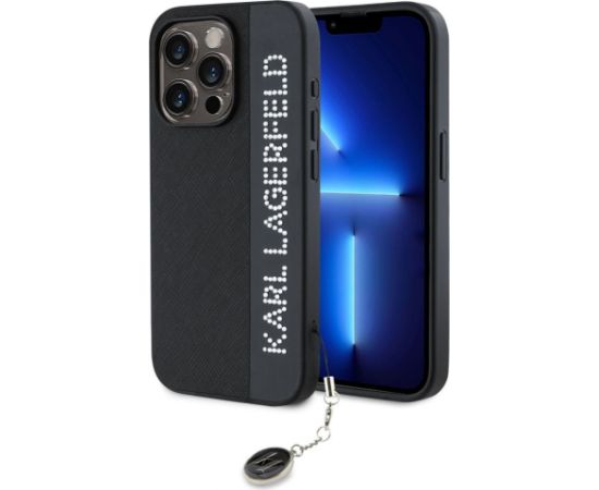 Karl Lagerfeld Apple  Karl Lagerfeld PU Saffiano Rhinestone Charm Case for iPhone 15 Pro  Black