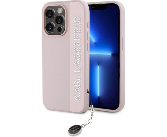 Karl Lagerfeld Apple  Karl Lagerfeld PU Saffiano Rhinestone Charm Case for iPhone 15 Pro Pink