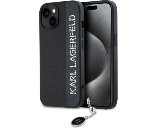 Karl Lagerfeld Apple  Karl Lagerfeld PU Saffiano Rhinestone Charm Case for iPhone 15 Black